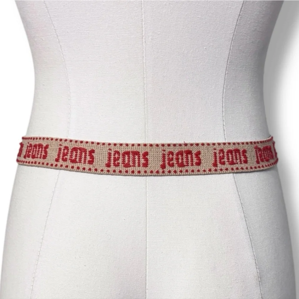 VINTAGE Red & Tan Elastic Belt “Jeans” with Metal Buckle VINTAGE